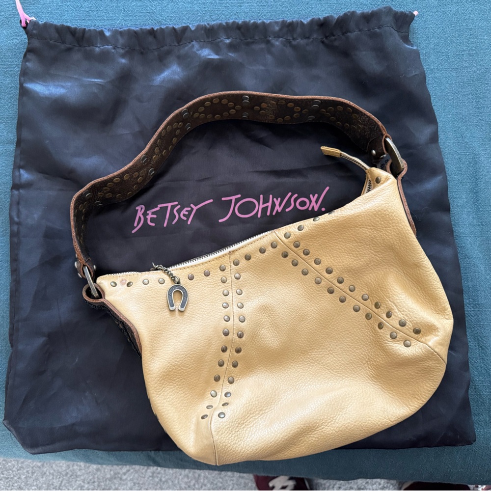 Betsey Johnson Mustard Studded Hobo Bag